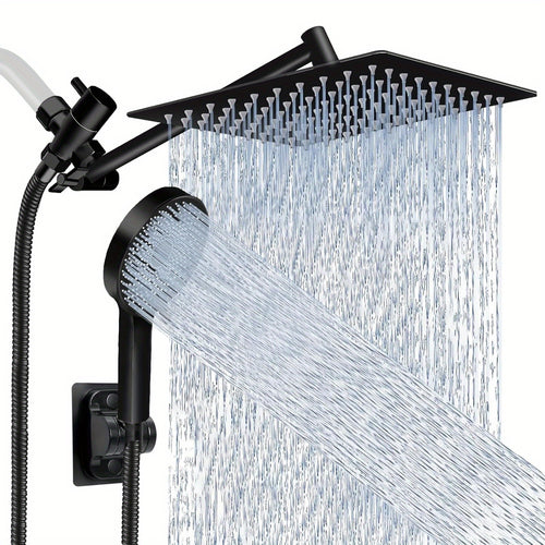 Rainfall Shower Head Combo High Pressure – 11'' Extension Arm, 9 Spray Settings, 180° Adjustable, Anti-Leak Silicone Nozzles, Stainless Steel Hose | Handheld Shower Set in Chrome & Matte Black