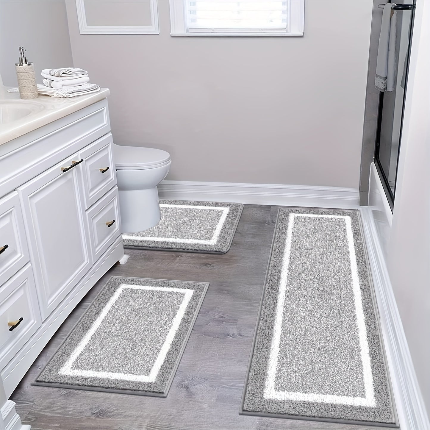 Bathroom Rugs Set 3 Piece Non Slip Ultra Soft Microfiber Bath Mats - Absorbent Plush Bath Rugs with U-Shaped Contour Toilet Mat, Machine Washable