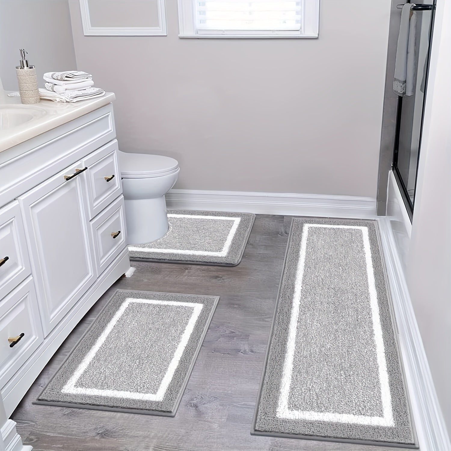 Bathroom Rugs Set 3 Piece Non Slip Ultra Soft Microfiber Bath Mats - Absorbent Plush Bath Rugs with U-Shaped Contour Toilet Mat, Machine Washable