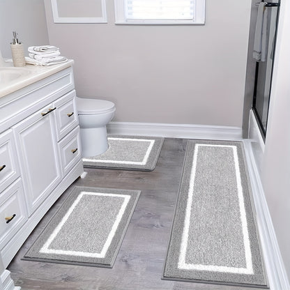 Bathroom Rugs Set 3 Piece Non Slip Ultra Soft Microfiber Bath Mats - Absorbent Plush Bath Rugs with U-Shaped Contour Toilet Mat, Machine Washable