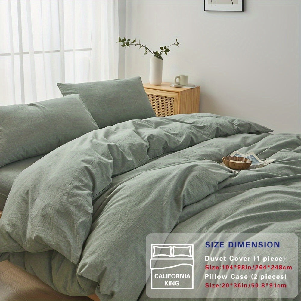 100% Washed Cotton Duvet Cover Set – Breathable, Durable & Ultra-Soft Comfy Bedding Set for All Seasons, Multiple Sizes & Colours