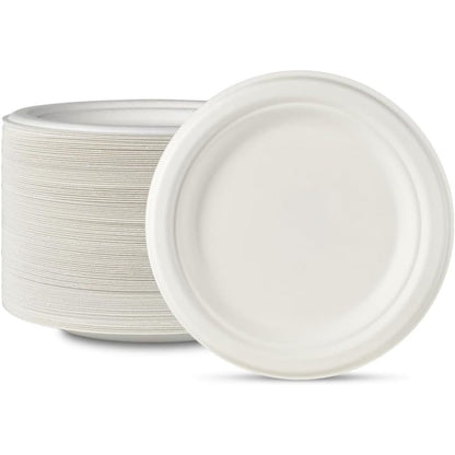 MTC 100-Pack 9 Inch Disposable Plates – Heavy Duty Sugarcane Fiber Round Paper Plates, Microwave Safe, Soak-Proof & Cut-Resistant for Daily Meals, Party, BBQ & Picnic | Canada