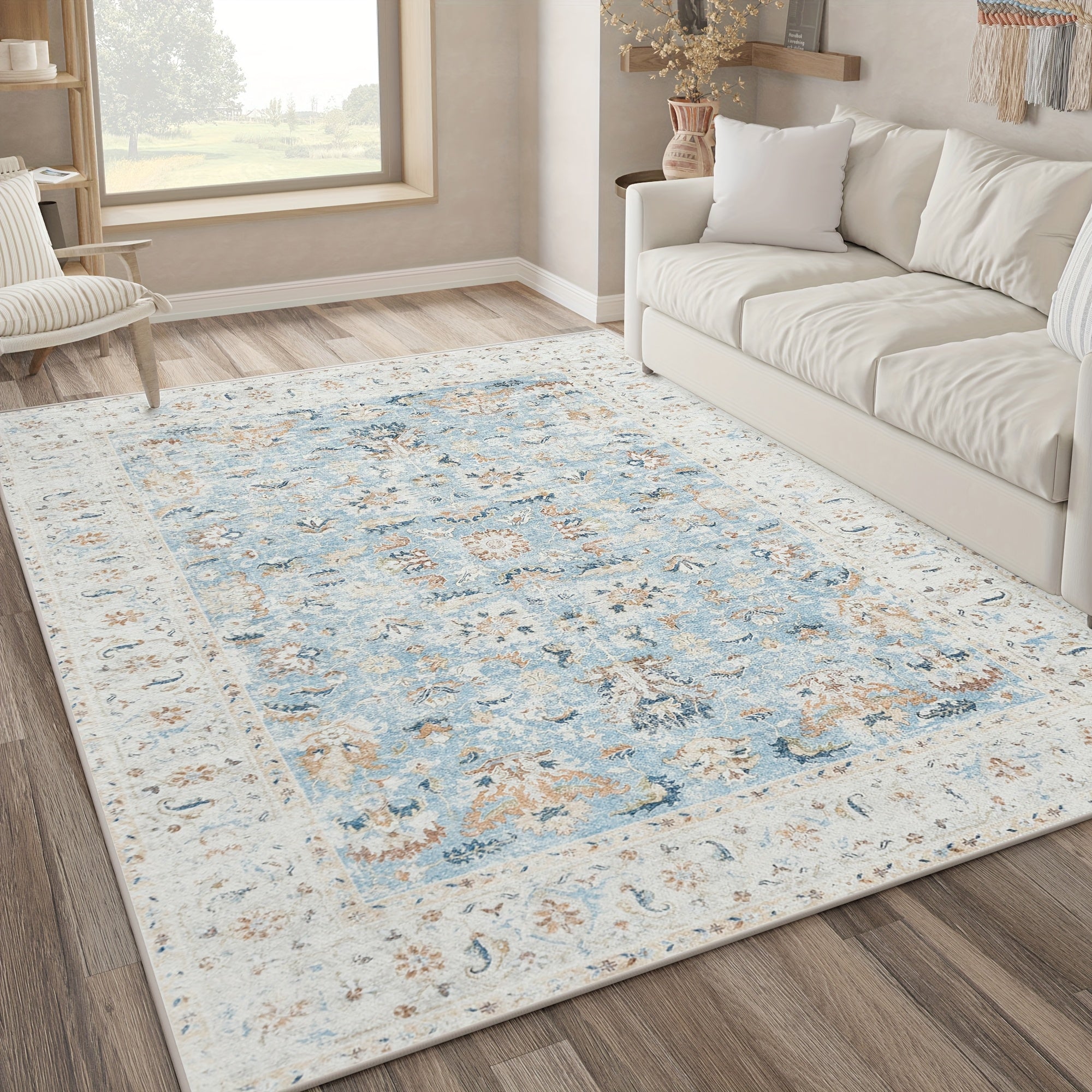 JINCHAN 8x10 Washable Vintage Floral Area Rug – Boho Retro Thin Accent Carpet for Living Room, Bedroom, Kitchen & Farmhouse, Multiple Colours | ShopVora CA