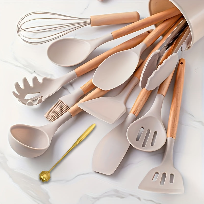 13pcs Set, 20pcs Set Kitchen Silicone Shovel Spoon Set, Suitable for Practical Combinations of Non Stick Pans, Including Spatulas, Clips, Spoons And Other Tools And Storage Racks, Suitable for Daily Cooking And Baking