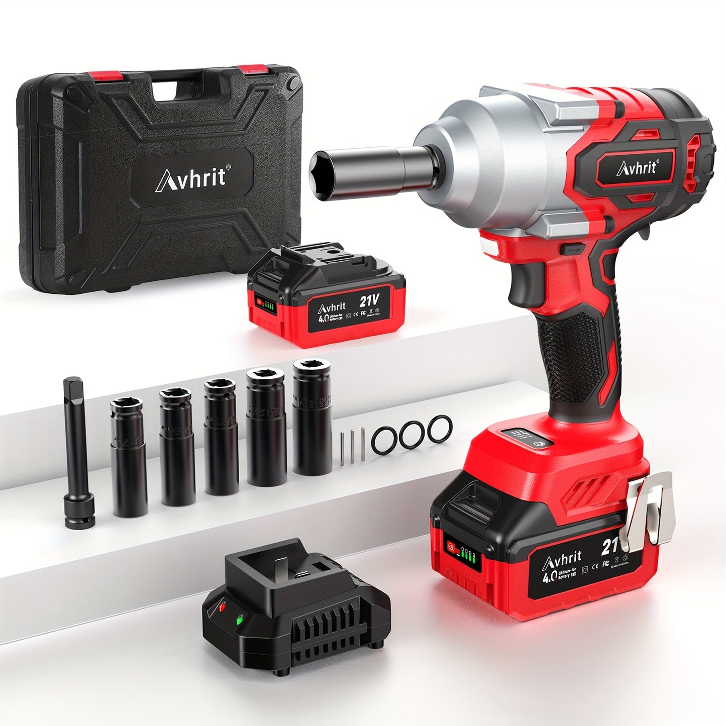 950N.m (700Ft-Lbs) Cordless Impact Wrench 1/2" Brushless – 2x4000mAh Batteries, Fast Charger, 4 Sockets & Storage Case, High-Torque Electric Impact Gun for Car Tires Trucks & Heavy-Duty Use, Canada