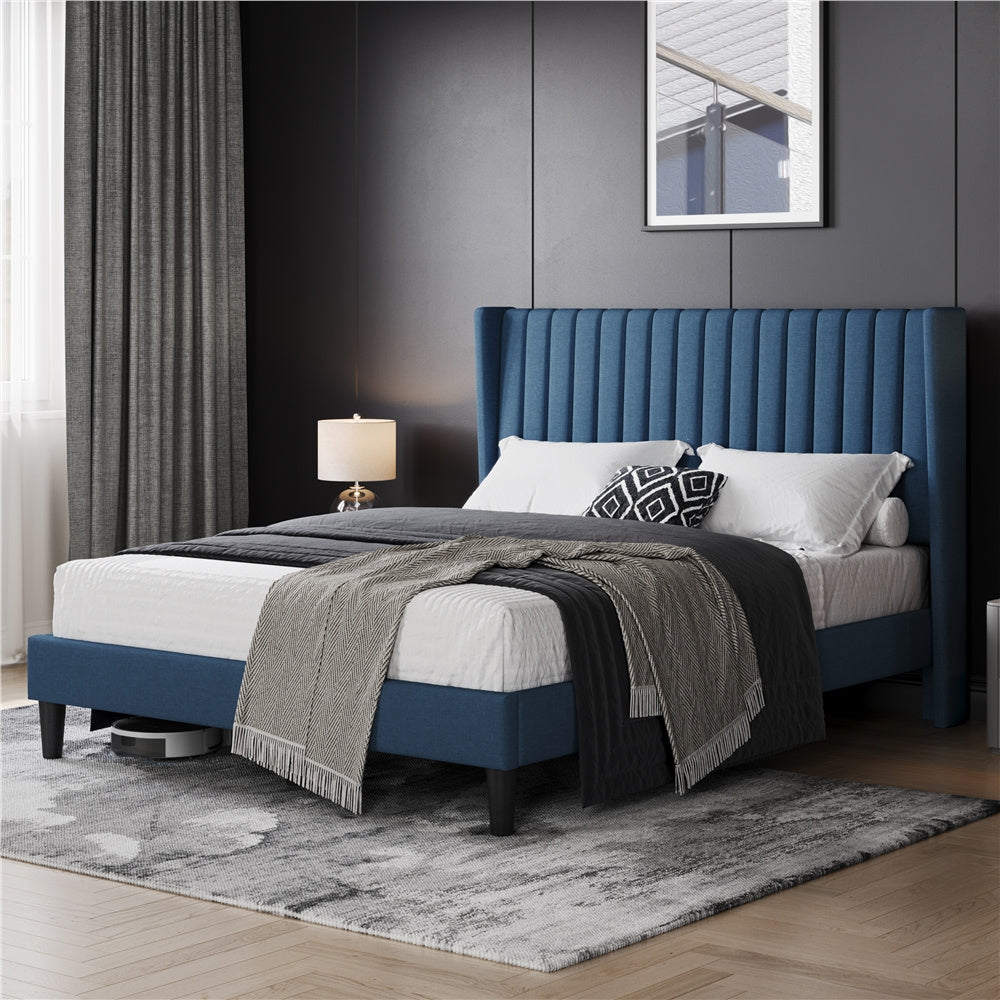 Upholstered Platform Bed Frame with Channel Tufted Headboard and Wing Side - Fabric Bed No Box Spring Needed, Wood Slat Support, 800 lb Capacity, King Queen Full, Ivory Dark Gray Black Canada