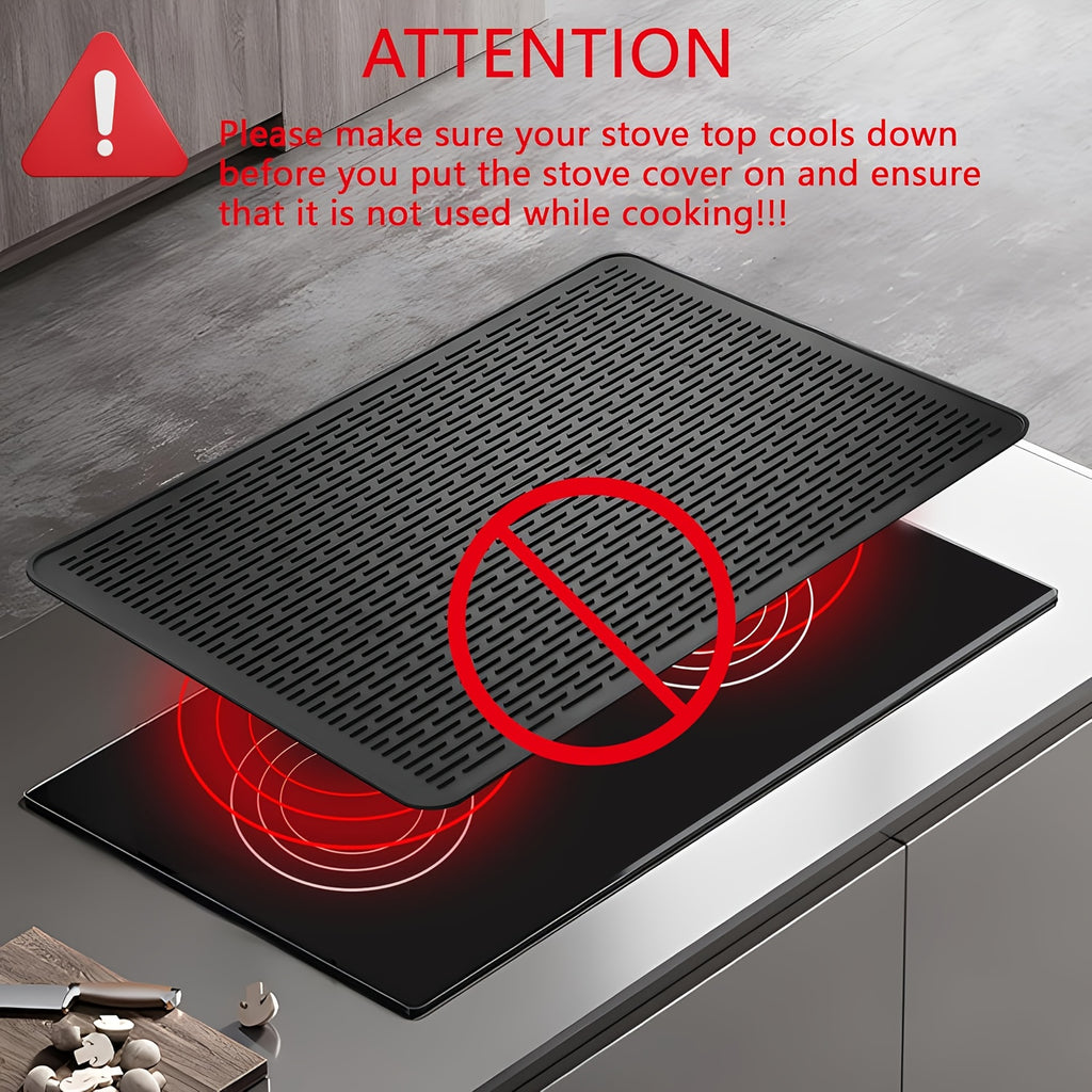 1pc Extra Large Silicone Stove Top Cover Mat, 28"x20" Heat Resistant Cooktop Protector for Glass Stovetop, Flat RV Range Cover, Multipurpose Countertop & Dish Drying Mat, Black