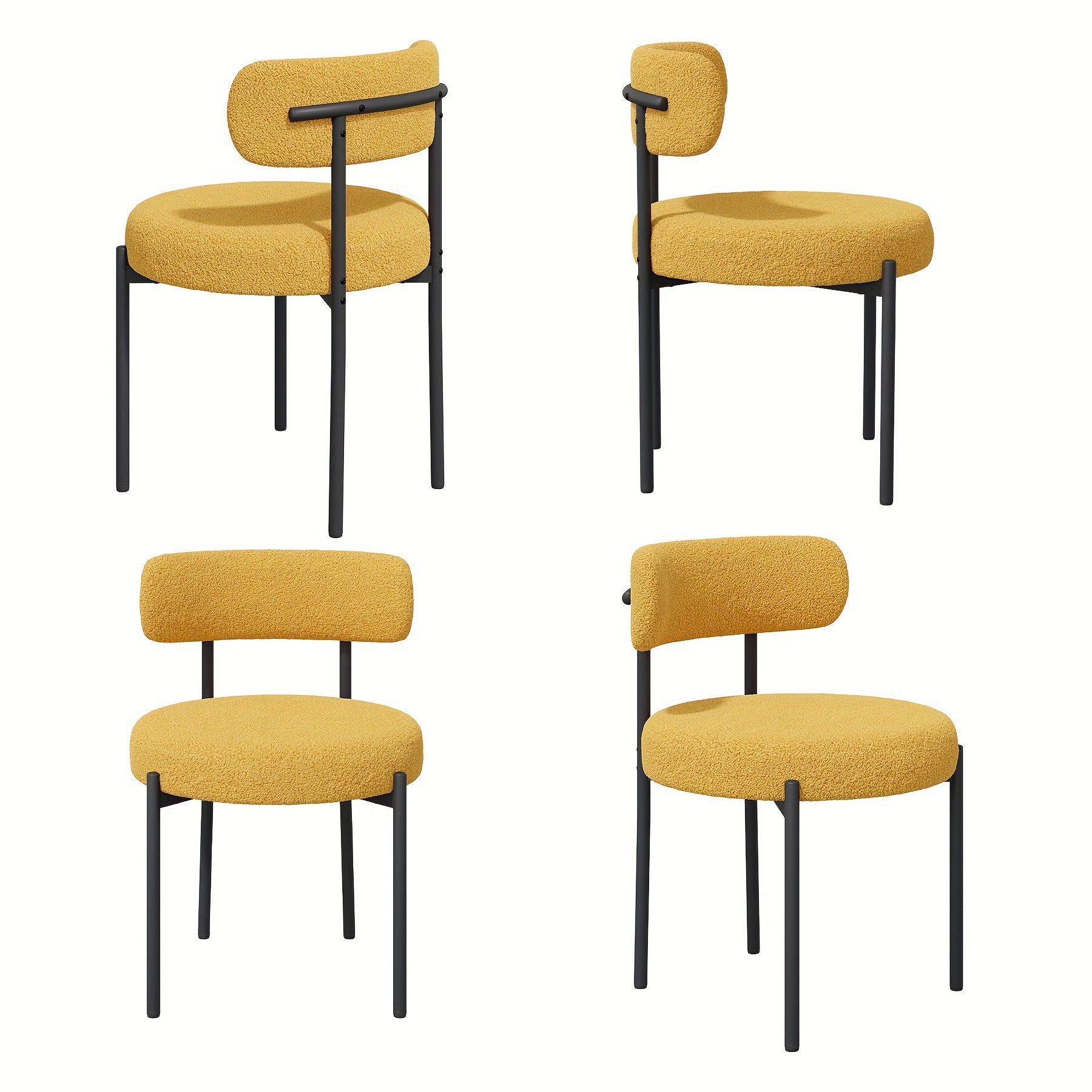 Mid-Century Modern Dining Chairs with Boucle Fabric & Thick Cushions – Rounded Back Upholstered Accent Chair with Sturdy Metal Legs for Dining Room Living Room
