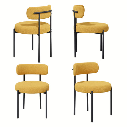 Mid-Century Modern Dining Chairs with Boucle Fabric & Thick Cushions – Rounded Back Upholstered Accent Chair with Sturdy Metal Legs for Dining Room Living Room