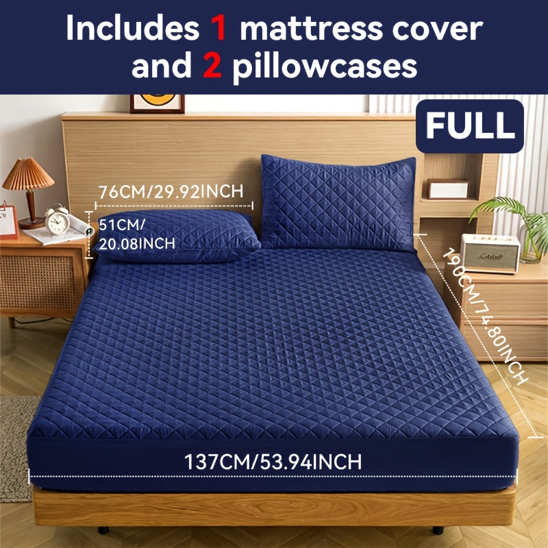 Waterproof Mattress Protector with Embossed Design – Non-Slip Thickened Cover, 21" Deep Pocket, Optional Pillowcase, Twin Full Queen King, 19 Colours