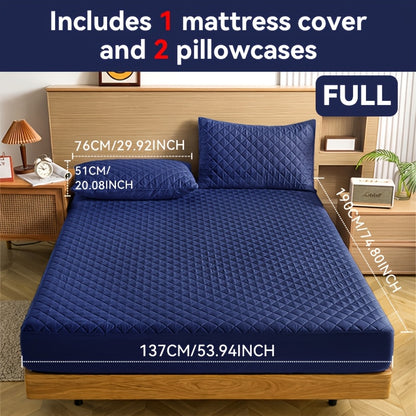 Waterproof Mattress Protector with Embossed Design – Non-Slip Thickened Cover, 21" Deep Pocket, Optional Pillowcase, Twin Full Queen King, 19 Colours