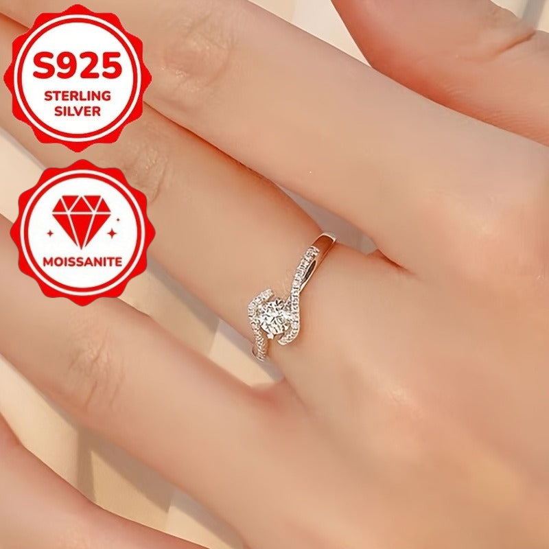 Moissanite 925 Sterling Silver Engagement Ring for Women – Hollowed Twisted Four-Claw Solitaire Design, Elegant Daily Wear & Valentine's Day Gift Ring