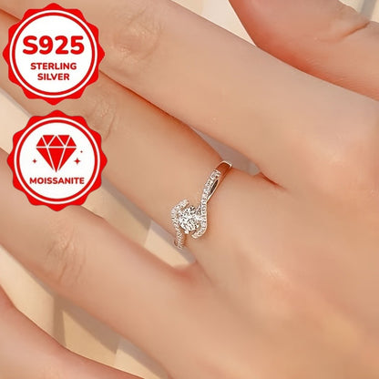 Moissanite 925 Sterling Silver Engagement Ring for Women – Hollowed Twisted Four-Claw Solitaire Design, Elegant Daily Wear & Valentine's Day Gift Ring