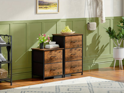 EUNOS 2-Drawer Nightstand with Removable Fabric Bins – Sturdy Steel Frame, Wood Top Bedside Table | Small Dresser for Bedroom, Closet & Living Room | 3 Finishes, 1pc & 2pc Options | ShopVora CA
