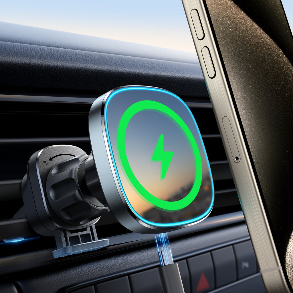 3-in-1 LED RGB Hands-Free Wireless Car Charger | Magnetic Phone Holder for iPhone 16/15/14/13/12 Series, Quick Charging, Silicone Material, USB Connector, Without Battery, Unisex Gift