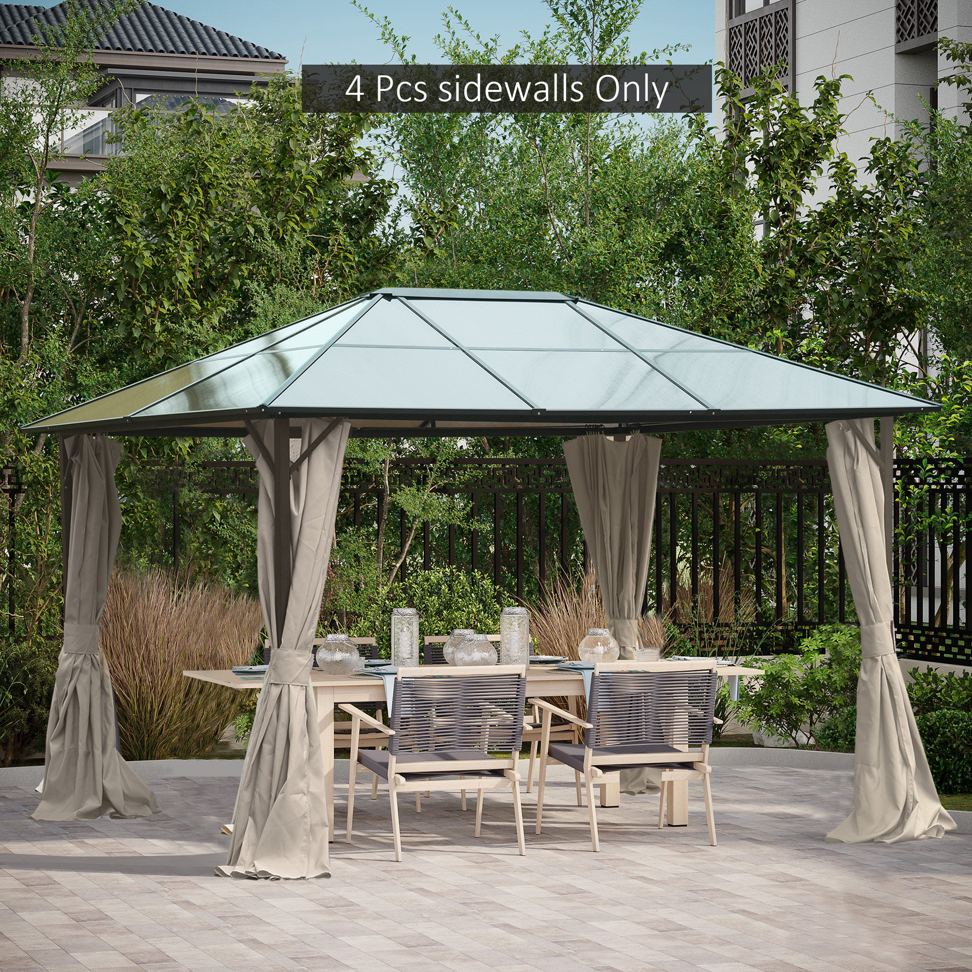 Replacement Gazebo Curtains with Zipper, 4-Panel Gazebo Privacy Side Panels Only, for 10' x 12' (3 x 3.6 M) Gazebos or Pergolas, Hooks/C-Rings Included, Brown, Outdoor Events Protection, Durable Polyester Fabric, Easy Installation
