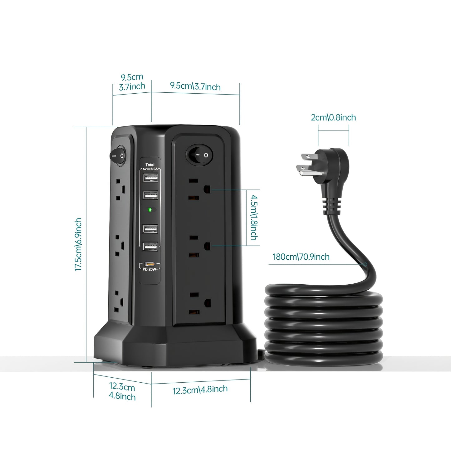17-in-1 Surge Protector Power Strip with 12 AC Outlets & 5 USB Ports – PD 20W Fast Charging, 4-Zone Independent Switch, Touch Night Light, 6.5ft Extension Cord for Home Office Dorm Desk