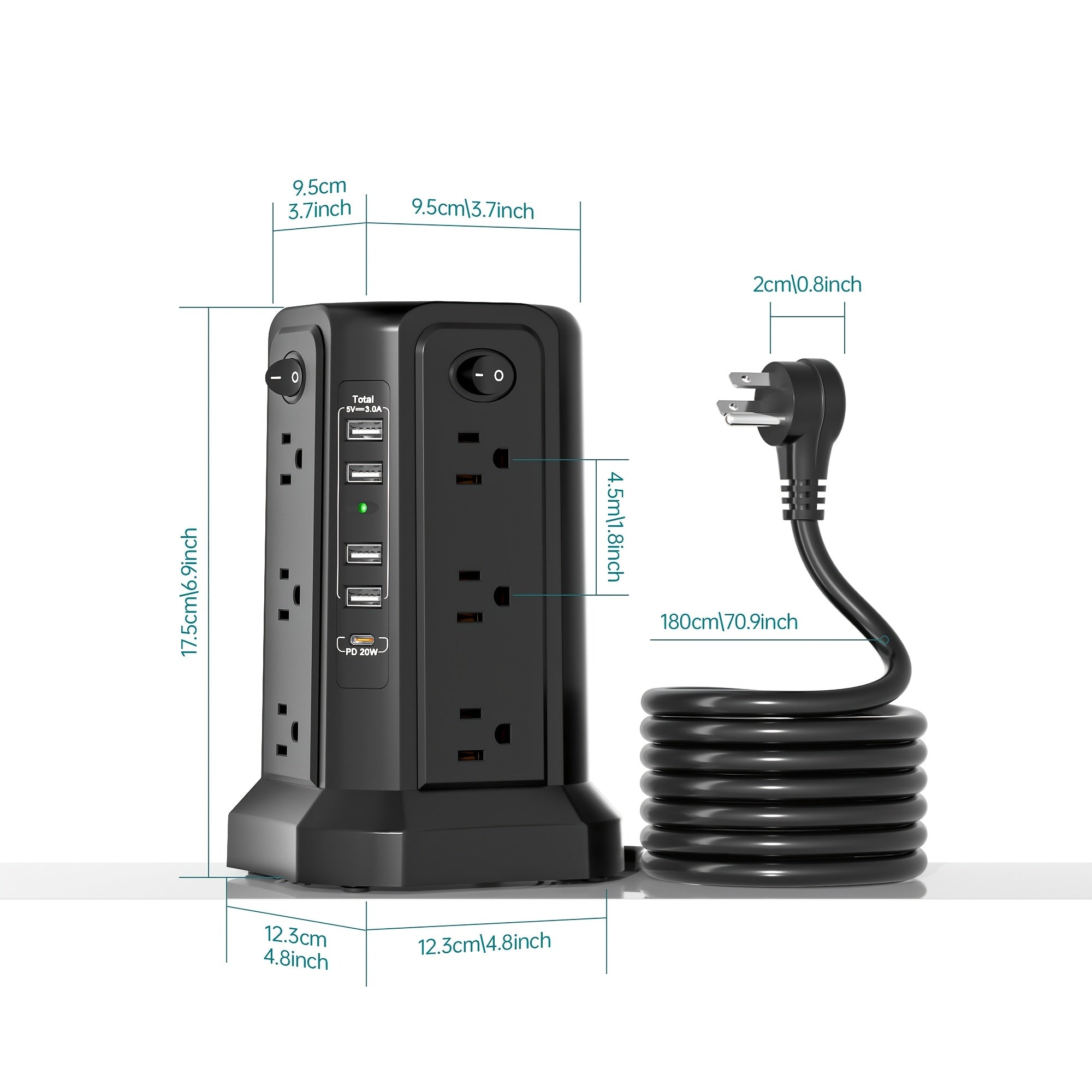 17-in-1 Surge Protector Power Strip with 12 AC Outlets & 5 USB Ports – PD 20W Fast Charging, 4-Zone Independent Switch, Touch Night Light, 6.5ft Extension Cord for Home Office Dorm Desk