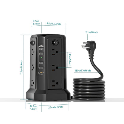17-in-1 Surge Protector Power Strip with 12 AC Outlets & 5 USB Ports – PD 20W Fast Charging, 4-Zone Independent Switch, Touch Night Light, 6.5ft Extension Cord for Home Office Dorm Desk