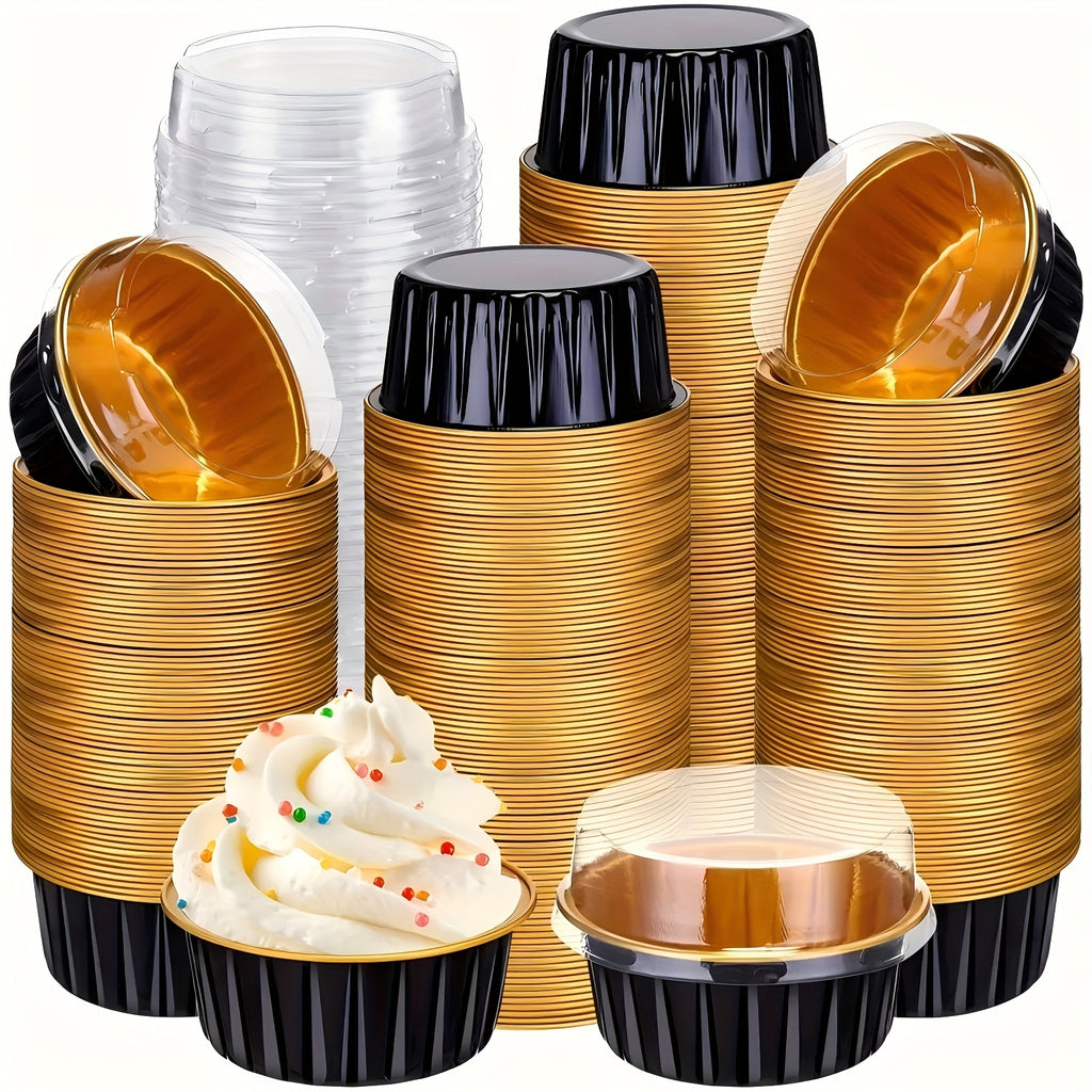 100pcs Of Aluminum Foil Baking Cups (50 Lids+50 Boxes) - Cow Colored Baking Tray Suitable For Weddings, Birthday Parties, Event Catering - Cream Pudding, French Cream Cake, Pancake Molds, High-quality Dessert Boxes, Home Bakers, Party Supplies