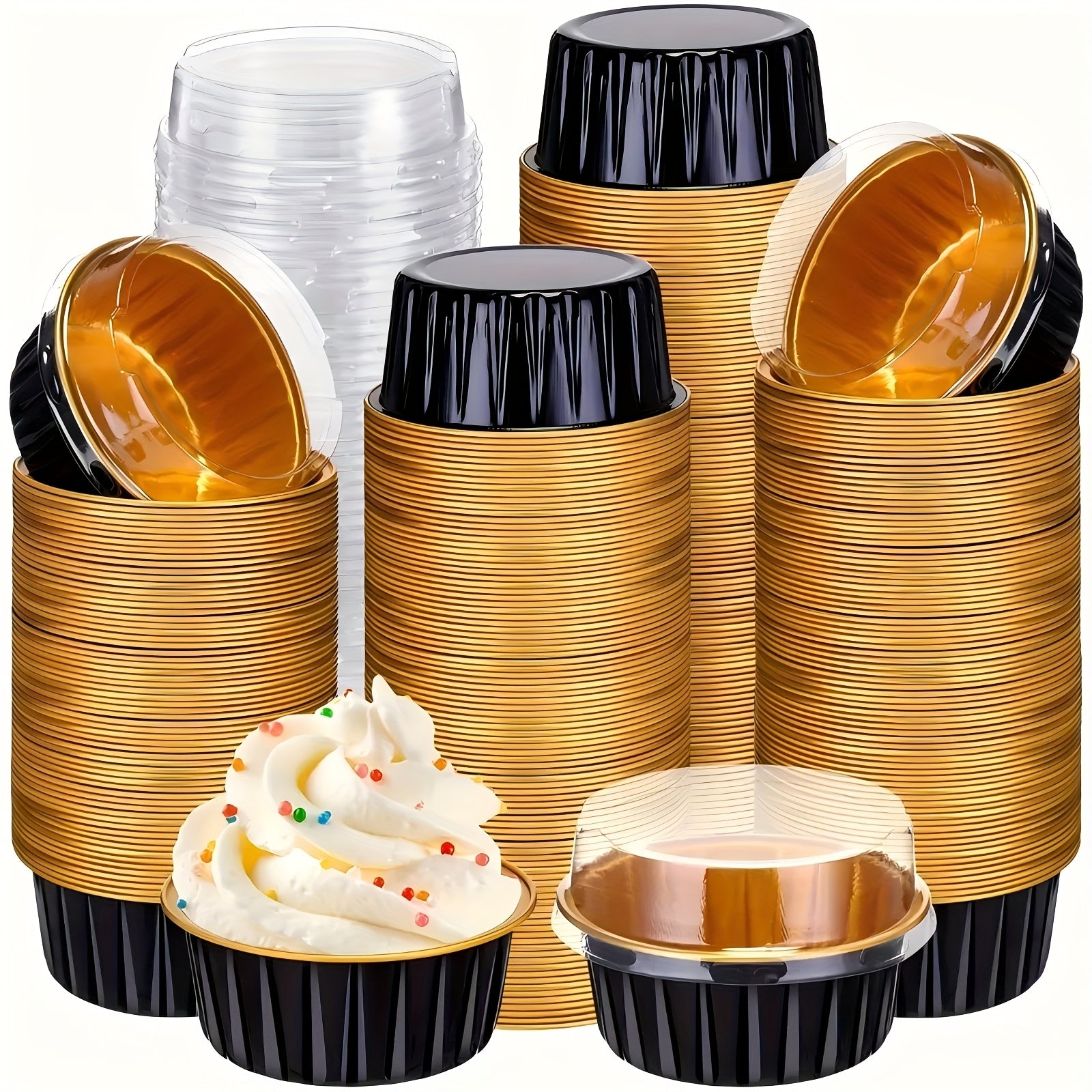100pcs Of Aluminum Foil Baking Cups (50 Lids+50 Boxes) - Cow Colored Baking Tray Suitable For Weddings, Birthday Parties, Event Catering - Cream Pudding, French Cream Cake, Pancake Molds, High-quality Dessert Boxes, Home Bakers, Party Supplies