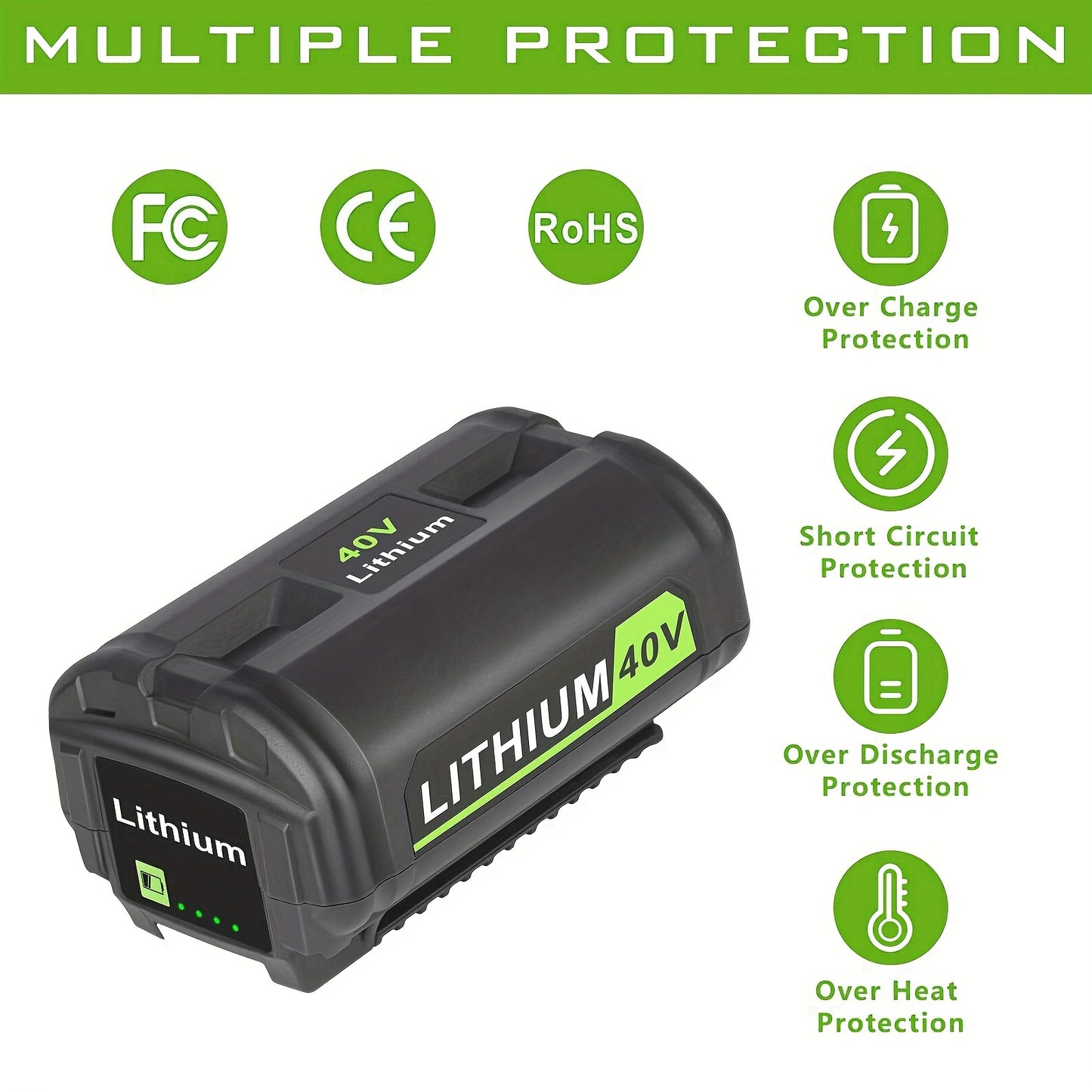 Ryobi 40V Replacement Battery 6.0Ah – Compatible OP4040 OP4050 OP4060 OP4030 OP4026 Series, Lithium-Ion, LED Indicator, Overcharge Protection, 1 or 2 Pack | Canada