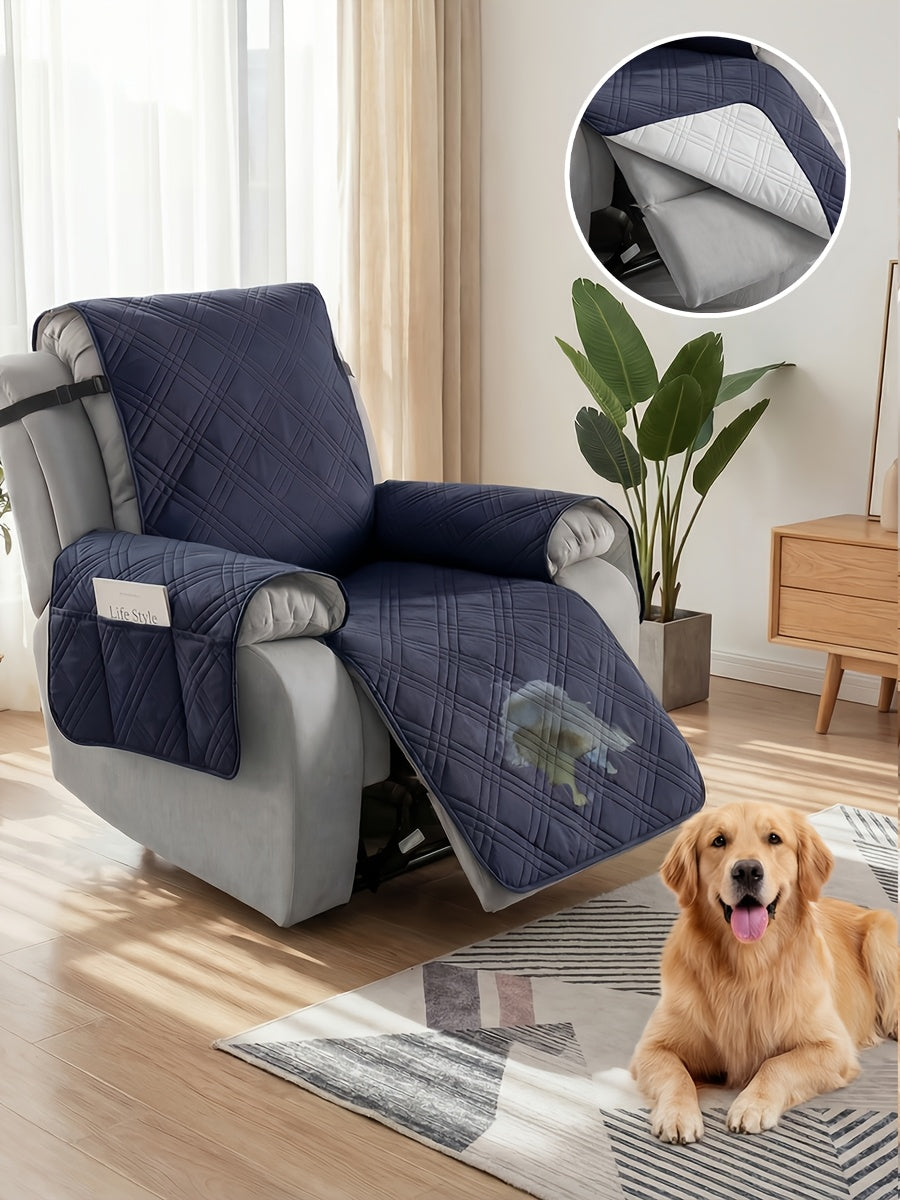 1pc High Quality Recliner Cover Sofa Cover, Quilted Sofa Recliner Cover with Pockets And Elastic Straps, Pet Scratch-Resistant Sofa Pad, Housse De Fauteuil Inclinable, Washable Furniture Protective Cover, Easy to Install, Mother's Day Home Decor.