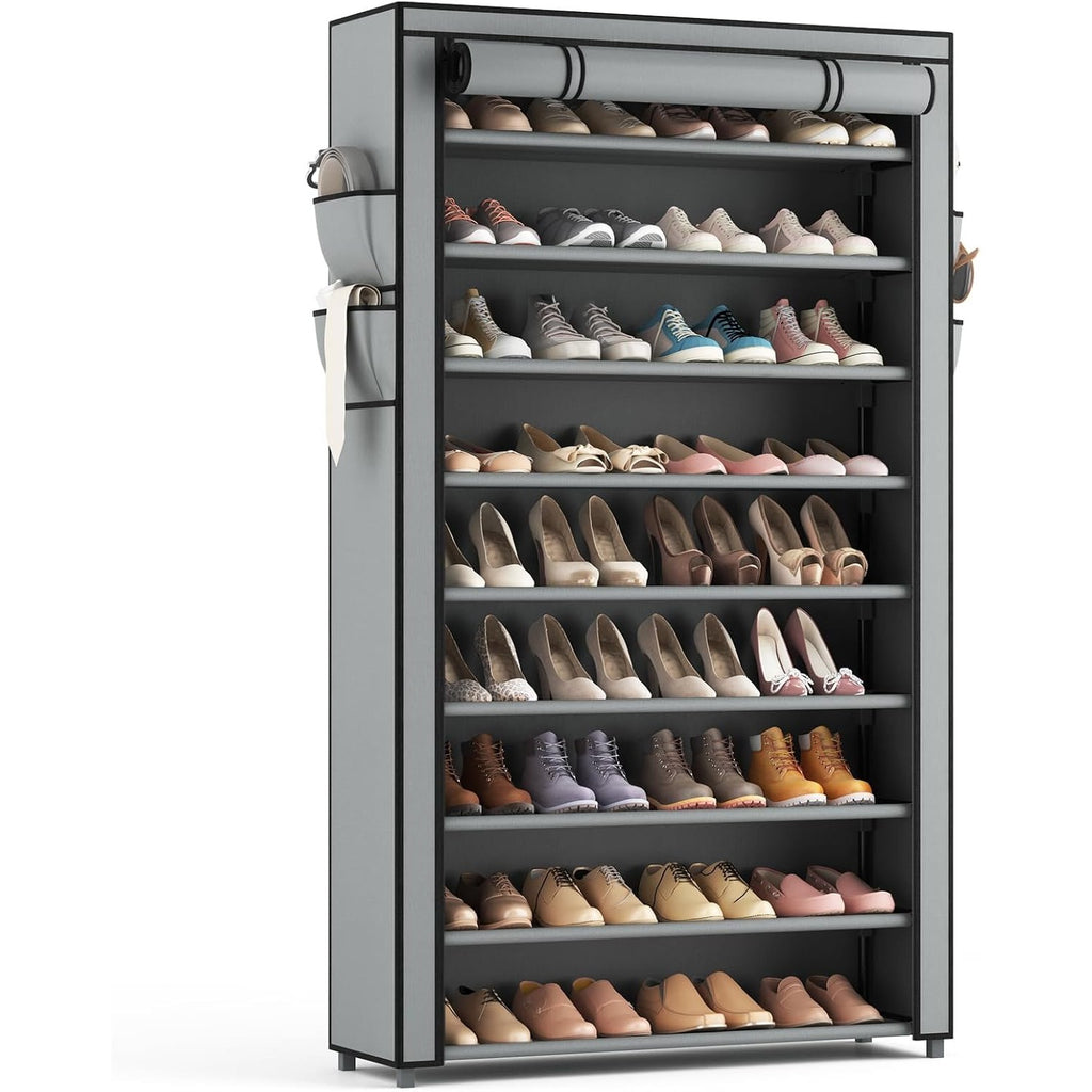 Shoe Rack with Covers - 10 Tiers Tall Shoe Rack Organizer Large Capacity Shoe Shelf Storage 40-50 Pairs Space Saving Vertical Shoe Storage Organizer for Closet, Entryway, Dorm, Bedroom