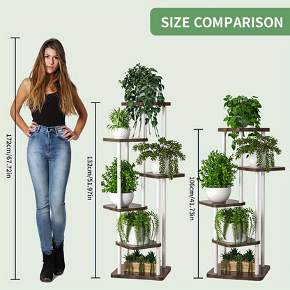 Wooden Tiered Plant Stand 4 5 or 6 Layer Flower Shelf Planter Rack in Black or White – Freestanding Indoor Multi-Tier Display Stand for Multiple Flower Pots, Living Room, Balcony & Home Decor