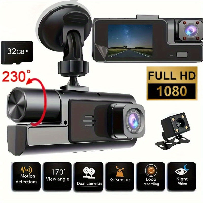 Dual Dash Cam Front 1080P And Cabin 720P, 170° Wide Angle, Night Vision, 24H Parking Monitor, G-Sensor, Loop Recording, Suction Cup Mount, Vehicle Recording, Compact Design, Reliable Recording, Longdistance Drivers, Christmas And Halloween Gift