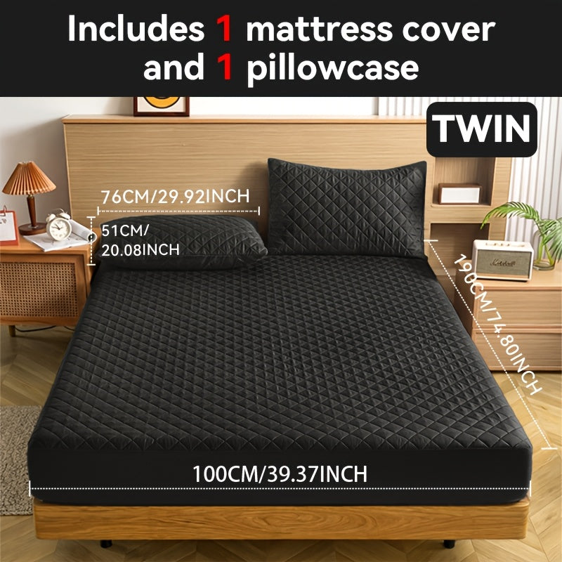 Waterproof Mattress Protector with Embossed Design – Non-Slip Thickened Cover, 21" Deep Pocket, Optional Pillowcase, Twin Full Queen King, 19 Colours
