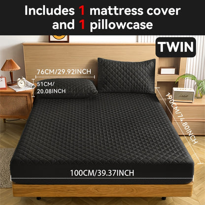 Waterproof Mattress Protector with Embossed Design – Non-Slip Thickened Cover, 21" Deep Pocket, Optional Pillowcase, Twin Full Queen King, 19 Colours