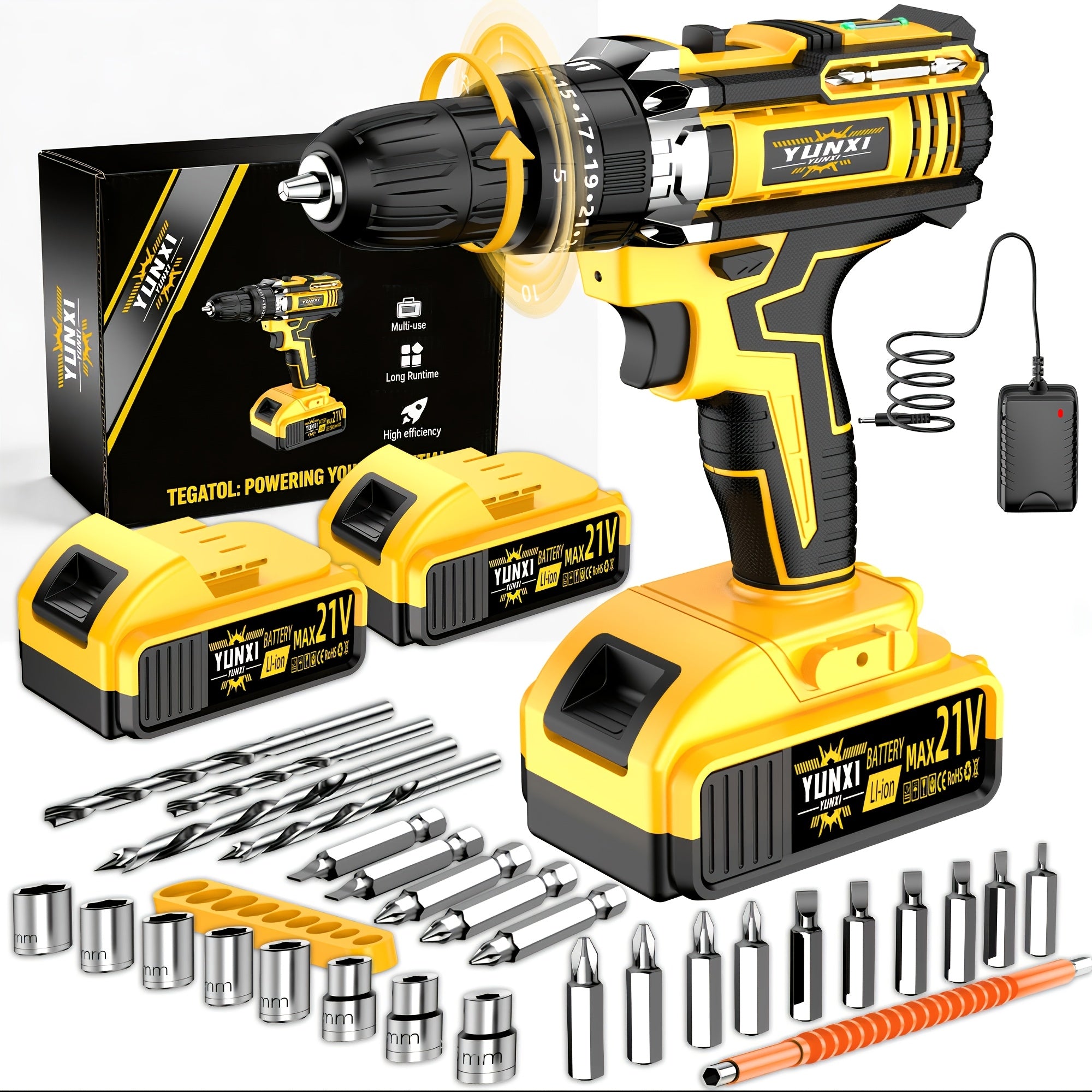 Cordless Impact Drill 21V Combo Kit with Battery & Fast Charger – Multifunctional Power Tool Set with Drill Bits & Toolbox for Home Renovation, Gardening & Outdoor Maintenance