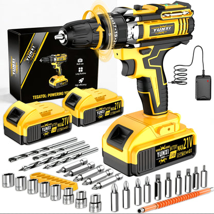 Cordless Impact Drill 21V Combo Kit with Battery & Fast Charger – Multifunctional Power Tool Set with Drill Bits & Toolbox for Home Renovation, Gardening & Outdoor Maintenance