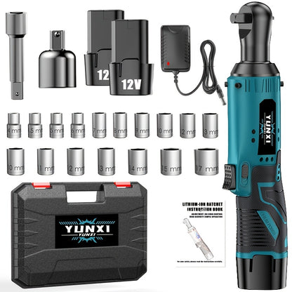 Cordless Electric Ratchet Wrench Kit with Lithium Battery – Right Angle Power Wrench, Nut Removal Tool for Car Repair & Home Use – AVN Rechargeable Electric Wrench with Accessories