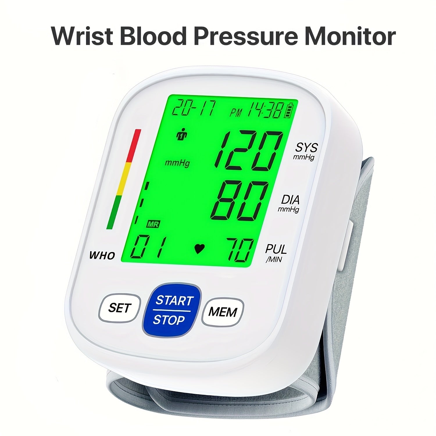 Wrist Blood Pressure Monitor – Portable Automatic Home BP Machine, Dual User Mode, 99 Memory, Color-Coded Backlit Display, One-Touch Reading, USB/Battery, Adjustable Cuff