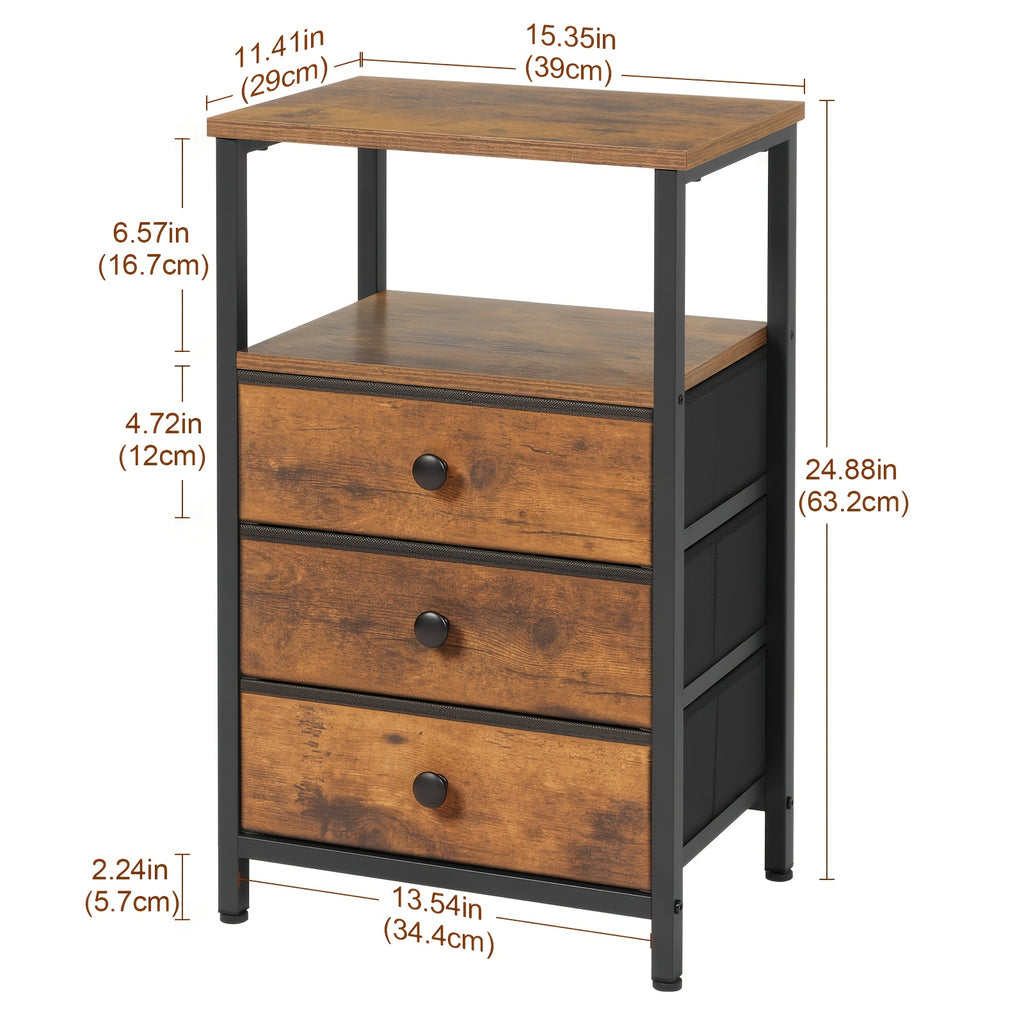 AMHANCIBLE Nightstands 1 Pcs, Modern Night Stand With 3 Fabric Storage Drawers, Suitable For Living Room And Bedroom