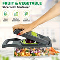 Professional Onion Chopper 16-in-1 Vegetable Slicer Dicer Multifunctional Food Chopper with 8 Blades & Container, Kitchen Carrot Potato Cutter Tool for Meal Prep, Gray Black