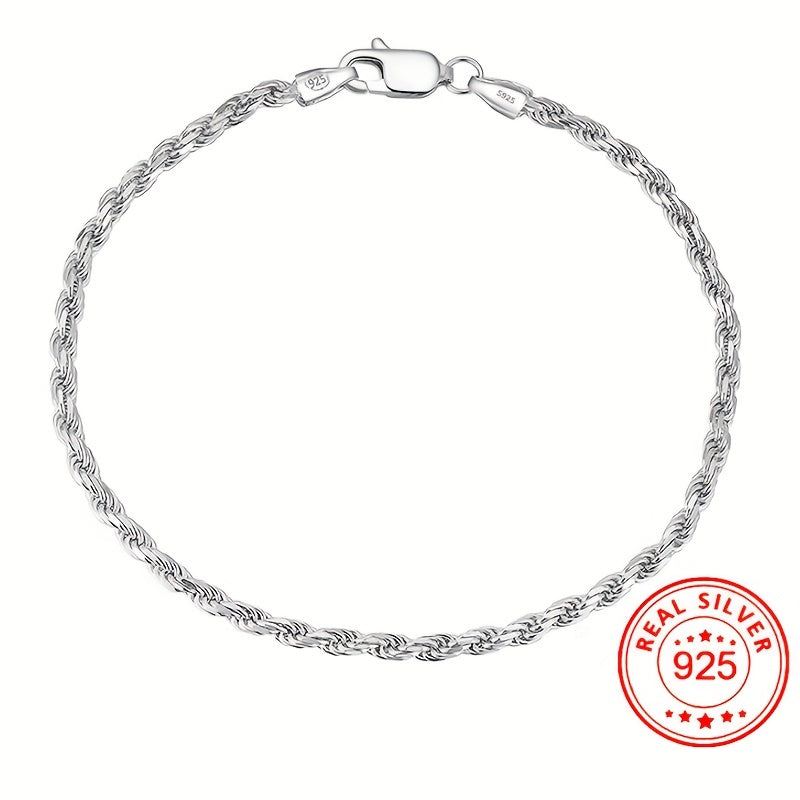 925 Sterling Silvery Twisted Classic Bracelet Silvery Bracelet Daily Wear Accessories