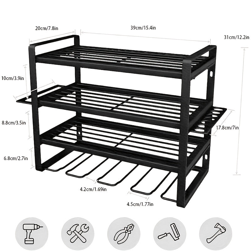 Wall Mounted Power Tool Storage Rack, Garage Tool Storage Rack, And Storage Rack with Screw Rack/Pliers Rack/Hammer Rack, 4Layer8Drill, 3Layer7Drill, 4Layer4Drill, 2Layer4Drill, A Gift for The Family, Storage Racks