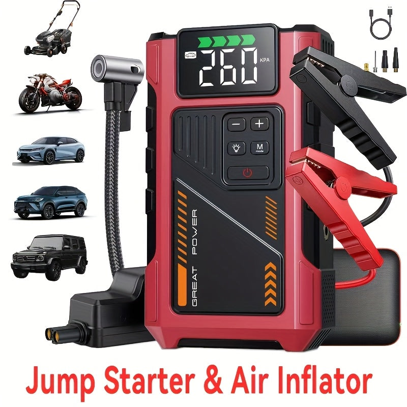 7000A Car Portable Wireless Car Air Compressor, Jump Starter With AirCompressor, Battery Jump StarterPortable Peak, Car Battery Charger Portable For12V(2.11gal Gas/1.72 gal Diesel) UsB Input/output, LED Emergency, Car Accessories Too
