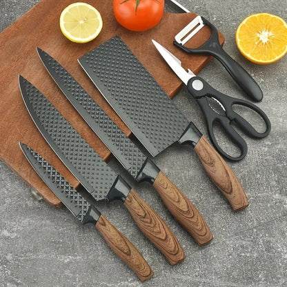 7-Piece Kitchen Knife Set with Scissors & Fruit Knife – Stainless Steel Complete Home & Restaurant Cooking Tool Set, Ergonomic Handle, Brown & Beige | Canada