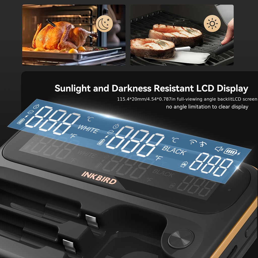 1pc/2pcs 328Ft/100M Wifi Wireless Meat Thermometer, BBQ Thermometer with 2 Sizes Food Grade Stainless Steel Probes, 28 Meat Menus, WIFI Unlimited Range, Temperature Alarms, Timer, Readable HD LCD Display, for BBQ Cooking, Christmas Gifts