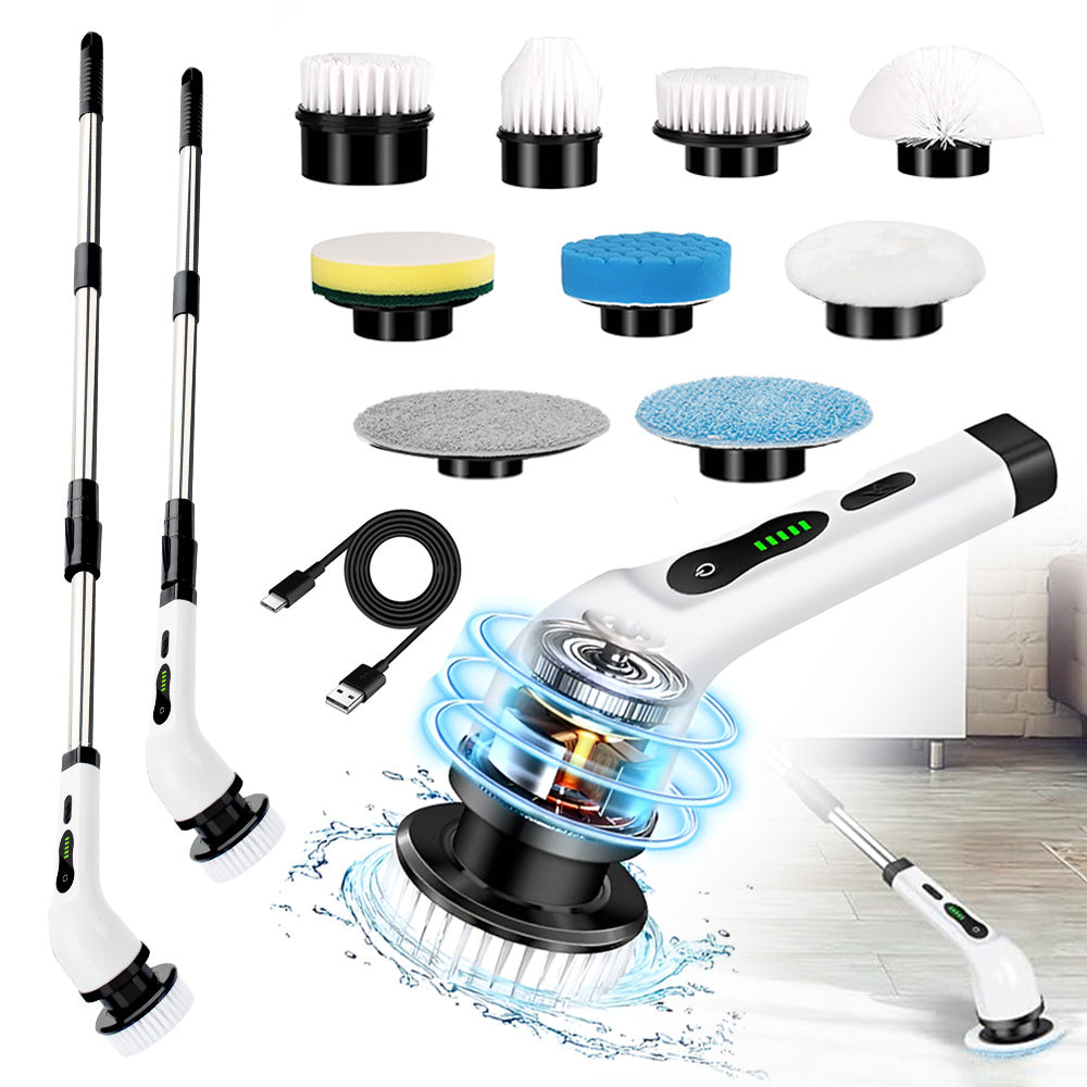 Cordless Electric Brush Rotary Washer, Dual Adjustable Speed, for Cleaning Home,Christmas Gift,Xmas Gift, Adjustable And Detachable Alloy ARM Up To 125cm,Handle Shower Washer with 9 Replaceable Brush Heads, Suitable for Floors, Bathrooms, Bathtubs, Car,Ti