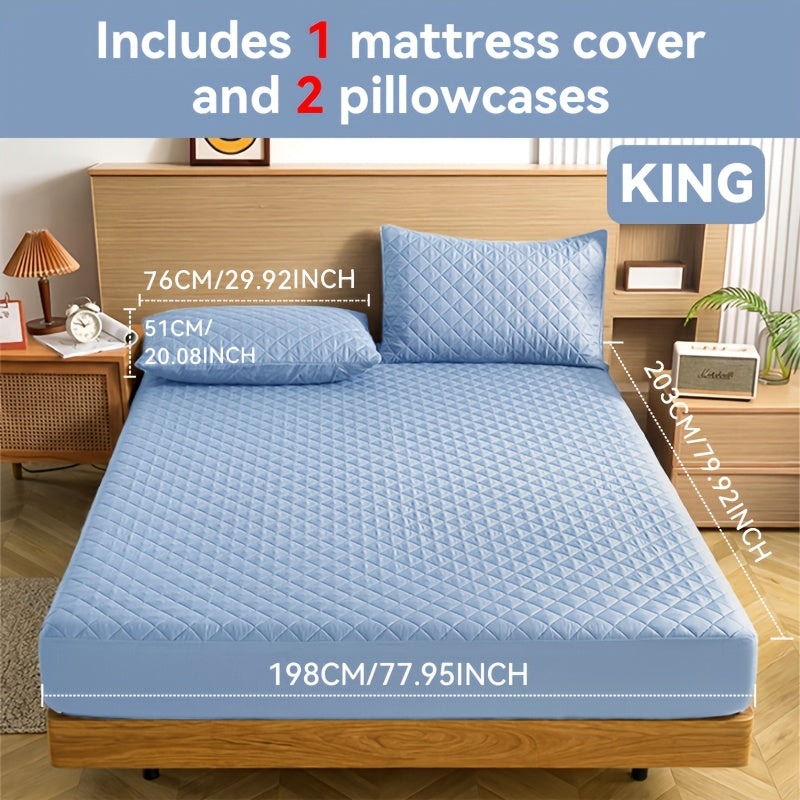 Waterproof Mattress Protector with Embossed Design – Non-Slip Thickened Cover, 21" Deep Pocket, Optional Pillowcase, Twin Full Queen King, 19 Colours
