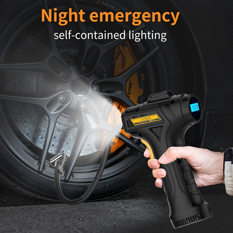 Tire Inflator Portable Air Compressor with Auto-Shutoff, Handheld Air Pump, 150 PSI Cordless Car Tires Pump with Digital Pressure Gauge/Led Light for Cars, Motorcycles, Bikes, Ball - Compact, Rechargeable, And Easy-To-Use Design, Car Additions