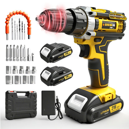 Lithium-Ion Cordless Drill Set with Battery & Charger – 3/8" Keyless Chuck, Variable Speed, 16-Position Clutch & 24 Drill Bits | Home & Automotive Power Tool | Red, Yellow or Blue | ShopVora CA