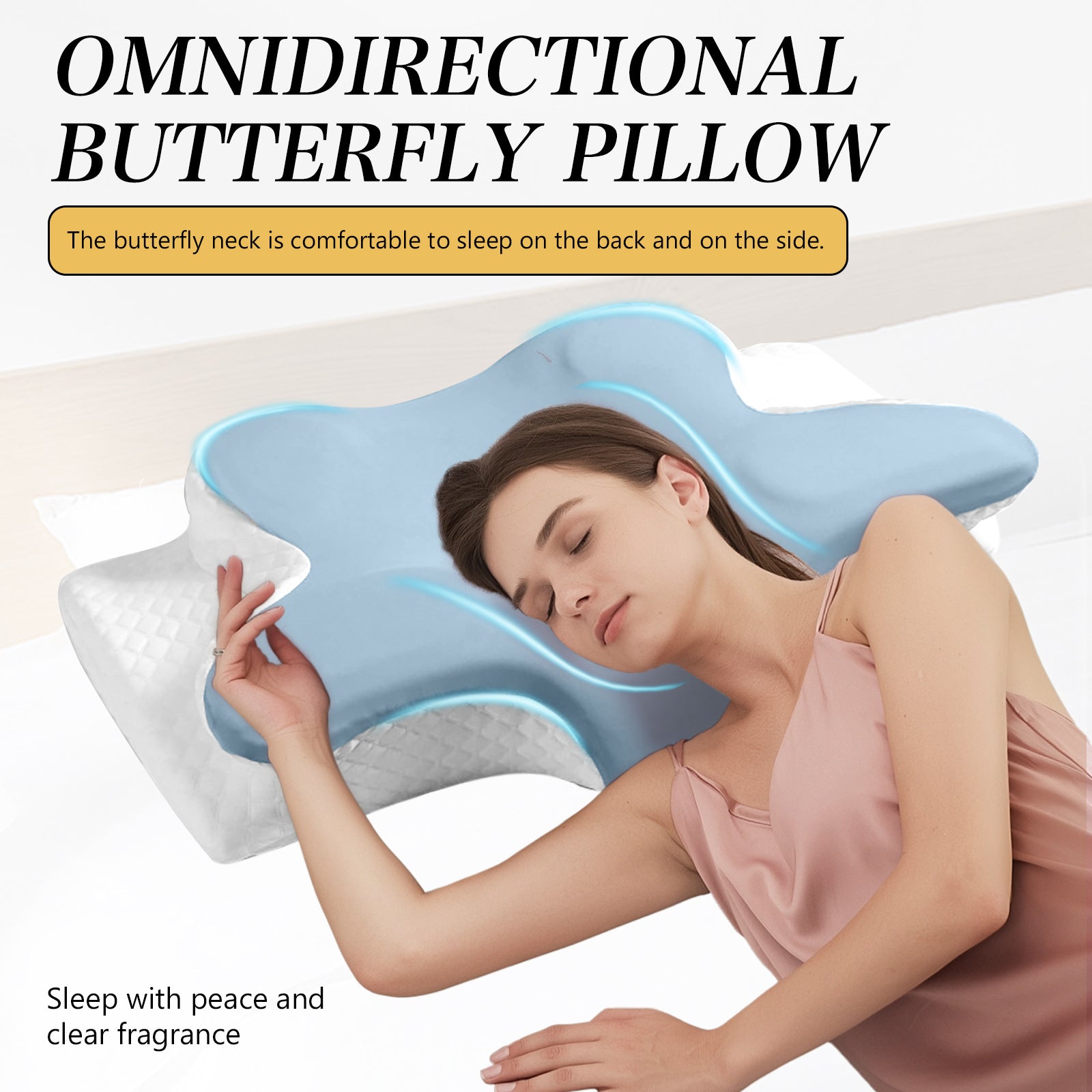 1pc Memory Foam Pillows Butterfly Shaped Relaxing Cervical Slow Rebound Neck Pillow Sleeping Orthopedic Pillow Bedding,Cervical Pillow for Neck and Shoulder, Memory Foam Neck Pillow, Upgraded Ergonomic Orthopedic Neck Support Pillow for Back Side Stomach