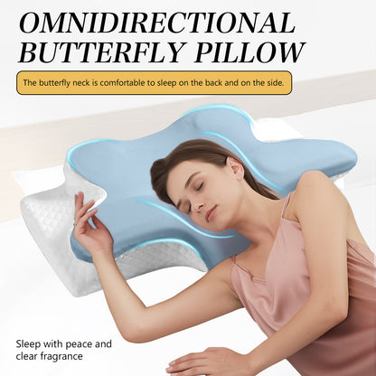 Memory Foam Cervical Neck Pillow Butterfly Shaped Orthopedic Slow Rebound, Ergonomic Neck Support for Back Side Stomach Sleepers – Neck & Shoulder Pain Relief Pillow
