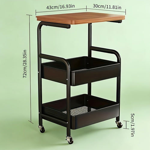 3-Tier Rolling Storage Cart Carbon Steel with Desktop Portable Wheels Snack Rack for Home Office Kitchen Bathroom - Durable Metal Utility Cart, Canada